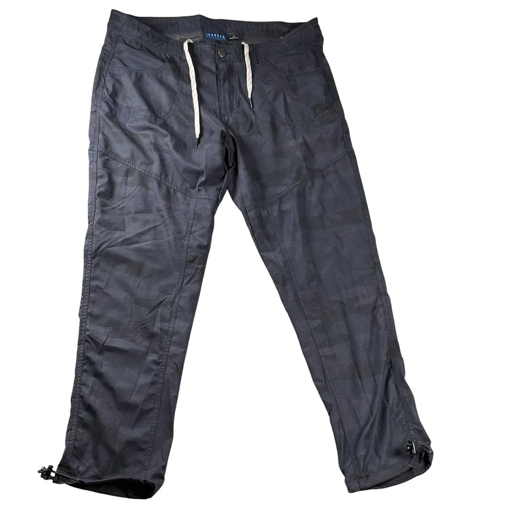 Iceburg Outerwear Cargo Pants Mens Medium Grey Camo Ripstop Drawstring Utility